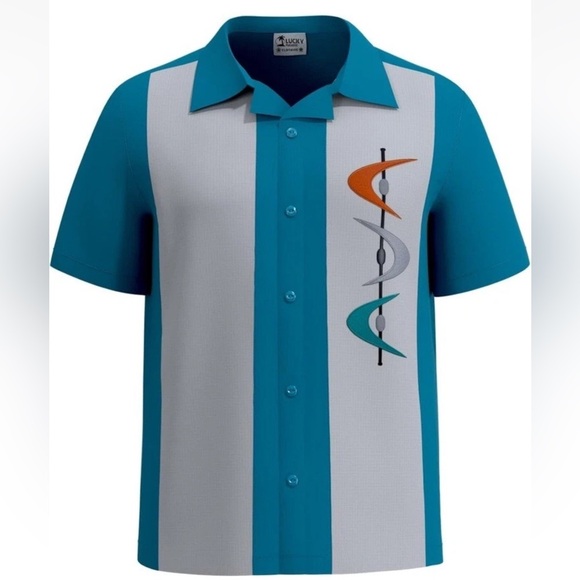 lucky paradise Other - Lucky Paradise Bowling Shirt 2X Teal Gray Atomic Boomerang Retro Rockabilly USA